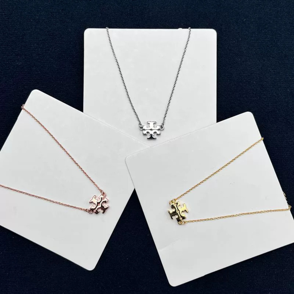 Tory Burch Gold Plated Copper Double Letter Necklace